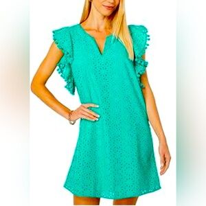 Lilly Pulitzer Astara Dress, Lace Flutter sleeve sz Small NWT Water Lilly Green